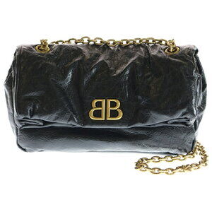 BALENCIAGA Monaco Chain Shoulder Bag Black Leather